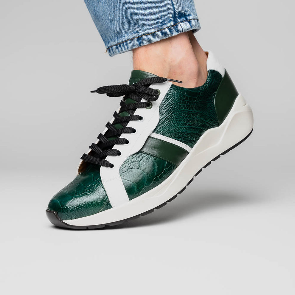 Marco Di Milano Lyon Green / White Ostrich Leg & Calfskin Sneakers - Dudes Boutique