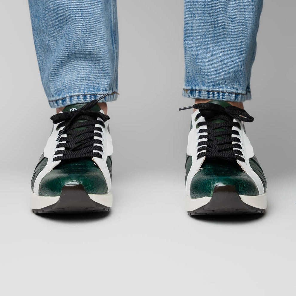 Marco Di Milano Lyon Green / White Ostrich Leg & Calfskin Sneakers - Dudes Boutique