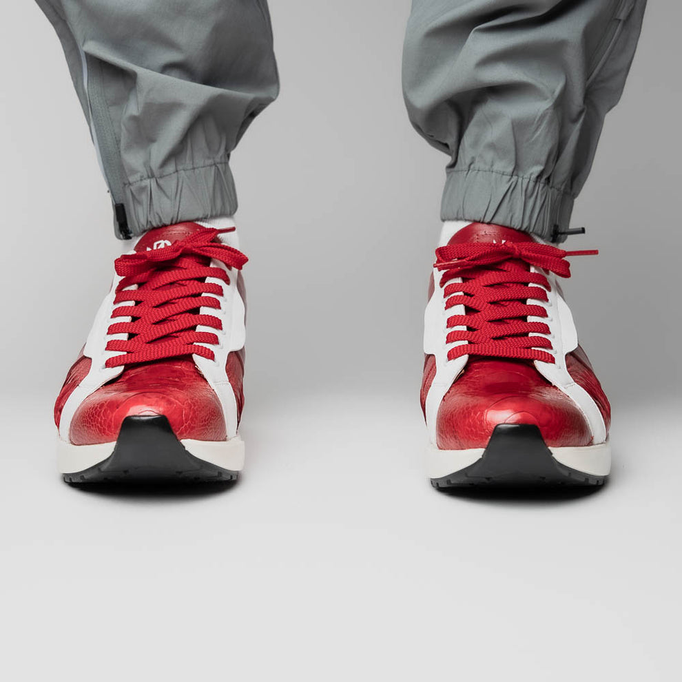 Marco Di Milano Lyon Red / White Ostrich Leg & Calfskin Sneakers - Dudes Boutique