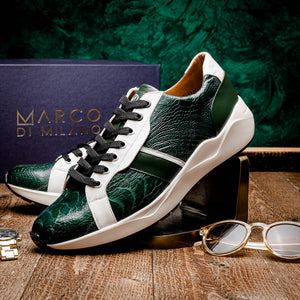 Marco Di Milano Lyon Green / White Ostrich Leg & Calfskin Sneakers - Dudes Boutique