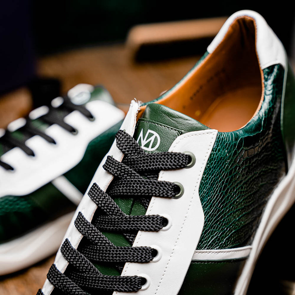 Marco Di Milano Lyon Green / White Ostrich Leg & Calfskin Sneakers - Dudes Boutique