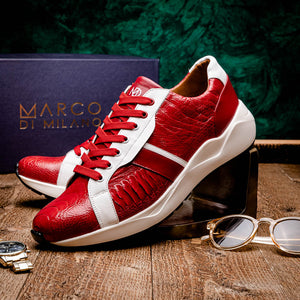 Marco Di Milano Lyon Red / White Ostrich Leg & Calfskin Sneakers - Dudes Boutique