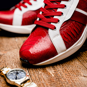 Marco Di Milano Lyon Red / White Ostrich Leg & Calfskin Sneakers - Dudes Boutique