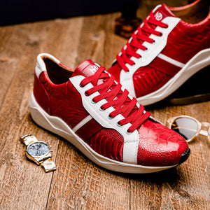 Marco Di Milano Lyon Red / White Ostrich Leg & Calfskin Sneakers - Dudes Boutique