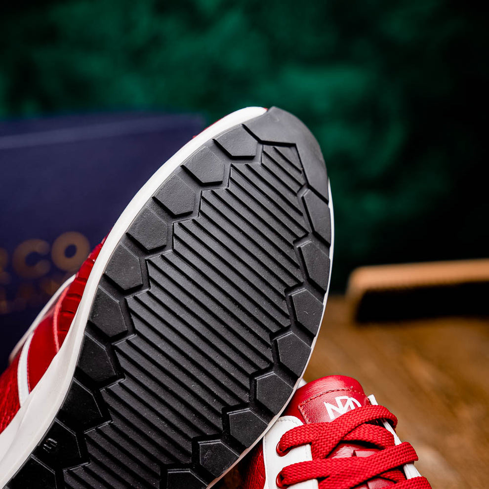 Marco Di Milano Lyon Red / White Ostrich Leg & Calfskin Sneakers - Dudes Boutique