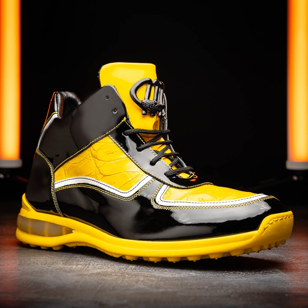 Mauri M797 Black & Yellow Baby Croc / Patent Leather Sneakers - Dudes Boutique