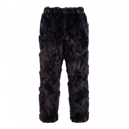 Kashani Men's Black Diamond Cut Fox Fur Pants
