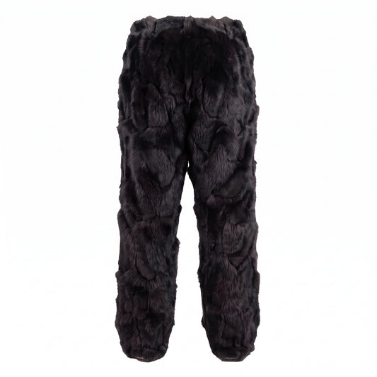 Kashani Men's Black Diamond Cut Fox Fur Pants