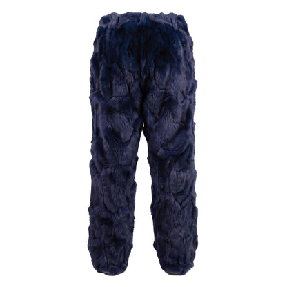 Kashani Men's Navy Diamond Cut Fox Fur Pants