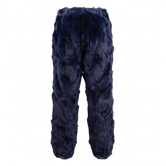Kashani Men's Navy Diamond Cut Fox Fur Pants