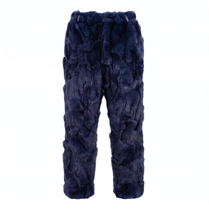 Kashani Men's Navy Diamond Cut Fox Fur Pants