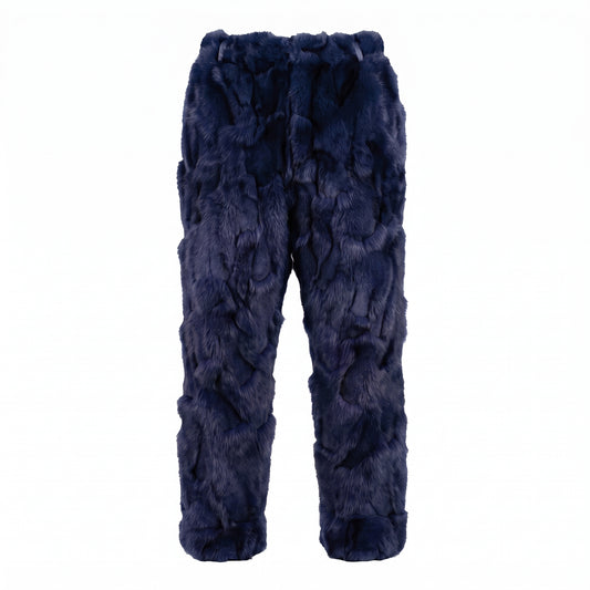 Kashani Men's Navy Diamond Cut Fox Fur Pants