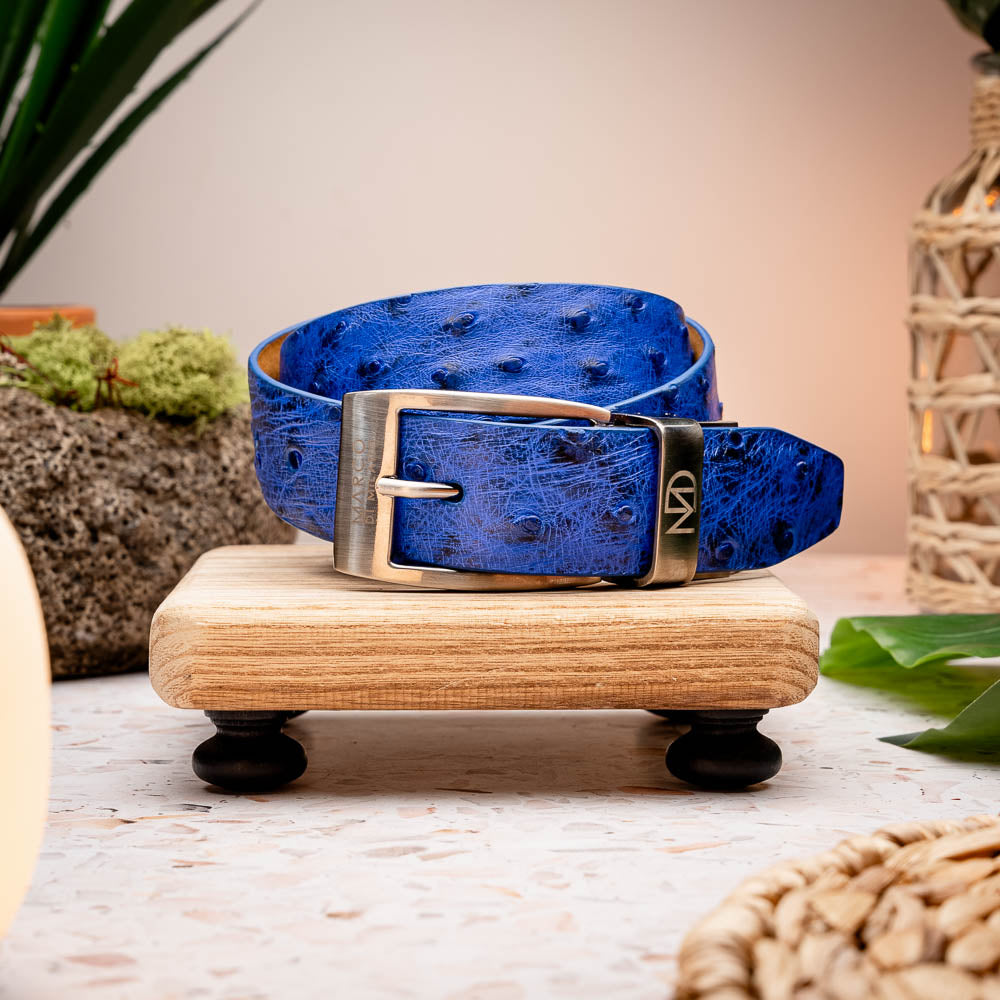 Marco Di Milano Ostrich Belt Electric Blue - Dudes Boutique