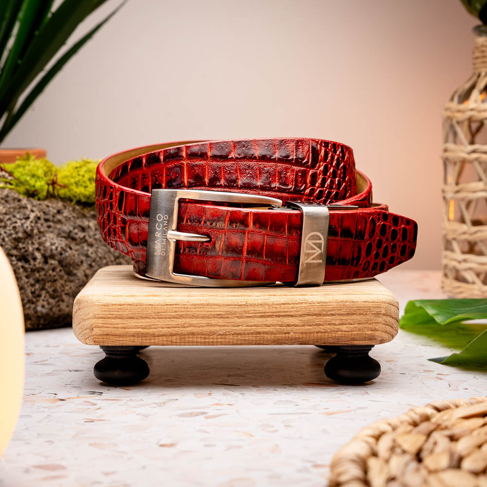 Marco Di Milano Alligator Belt Antique Red - Dudes Boutique