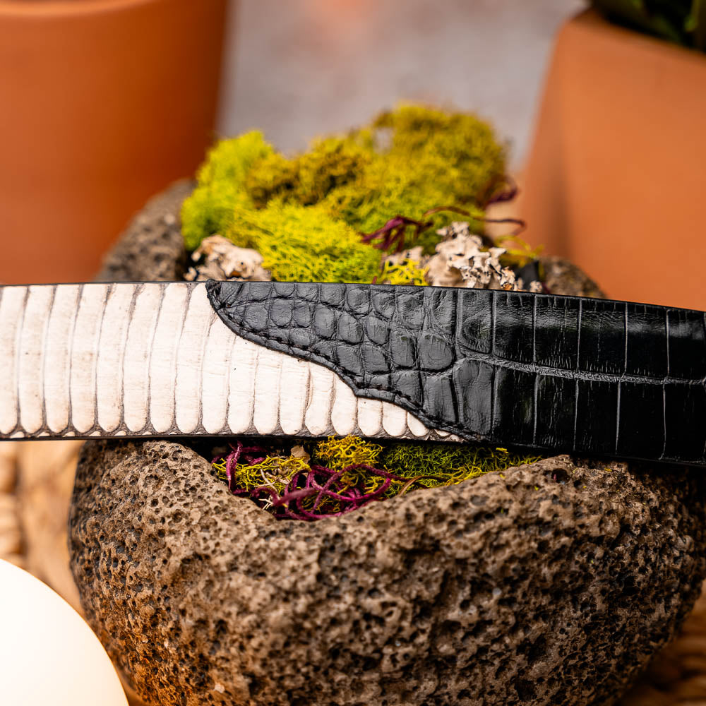 Marco Di Milano Crocodile & Cobra Belt Bone / Black - Dudes Boutique