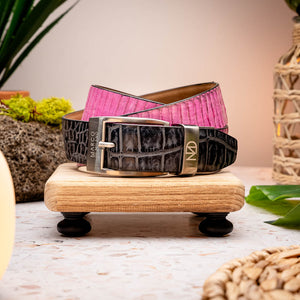 Marco Di Milano Crocodile & Cobra Belt Pink / Grey - Dudes Boutique