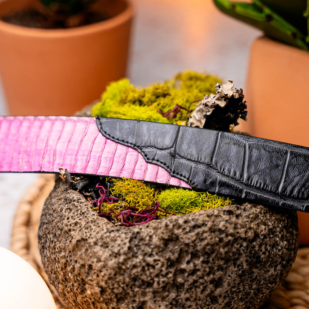 Marco Di Milano Crocodile & Cobra Belt Pink / Grey - Dudes Boutique