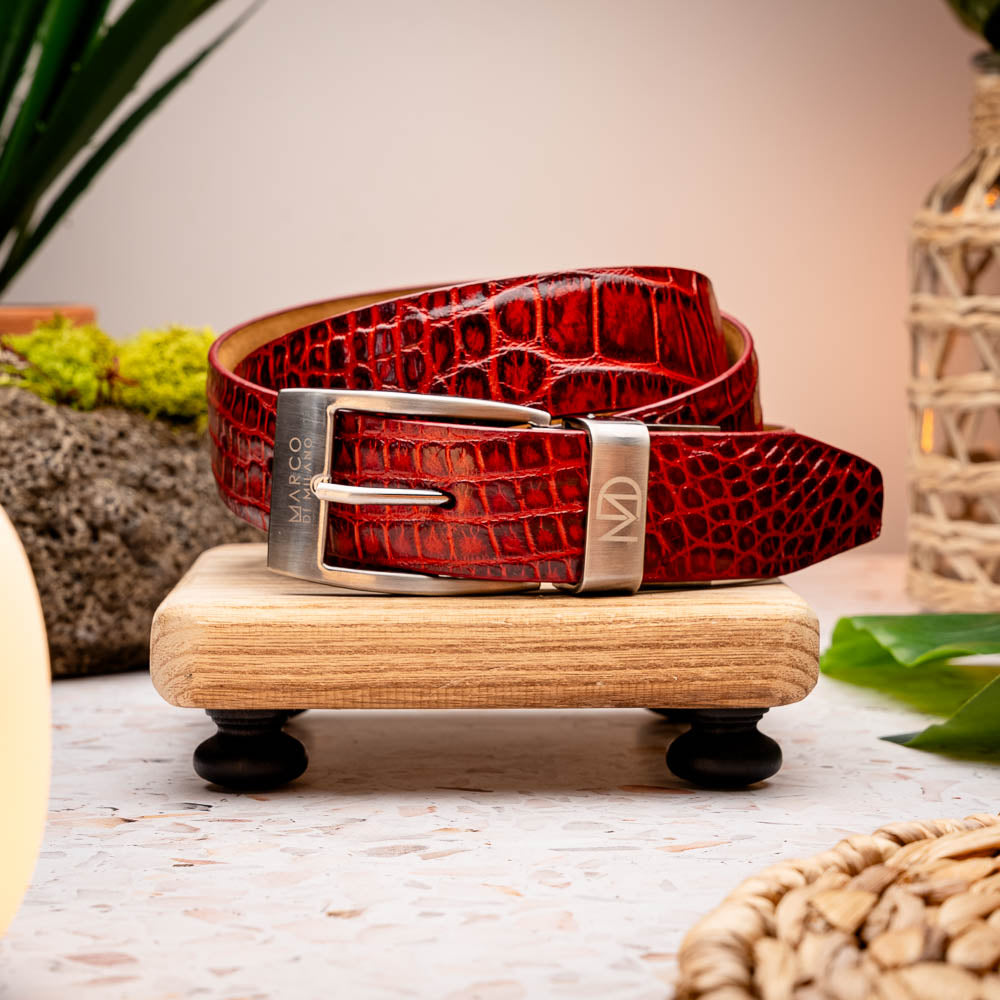 Marco Di Milano Crocodile Belt Antique Red - Dudes Boutique