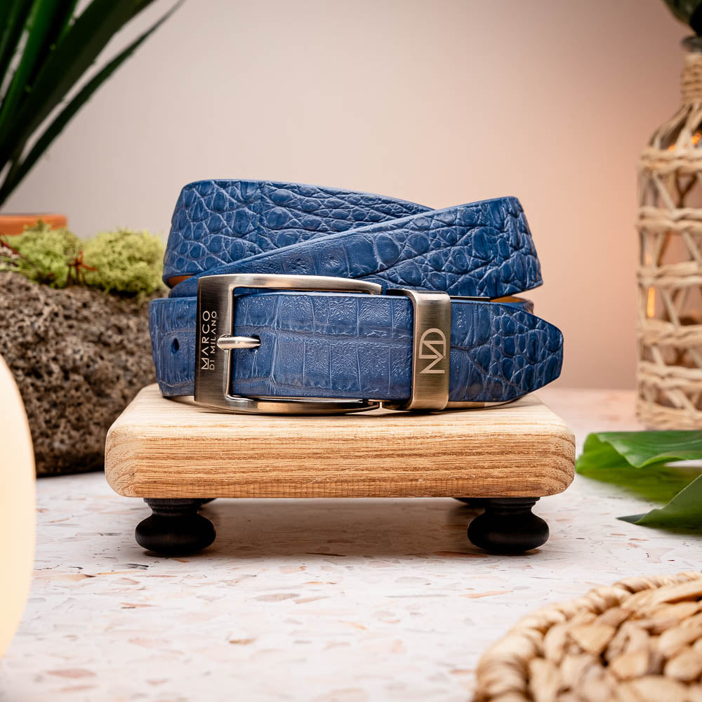 Marco Di Milano Crocodile Belt Blue - Dudes Boutique