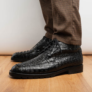 Marco Di Milano Martinelli Black Caiman Crocodile Ankle Boots - Dudes Boutique