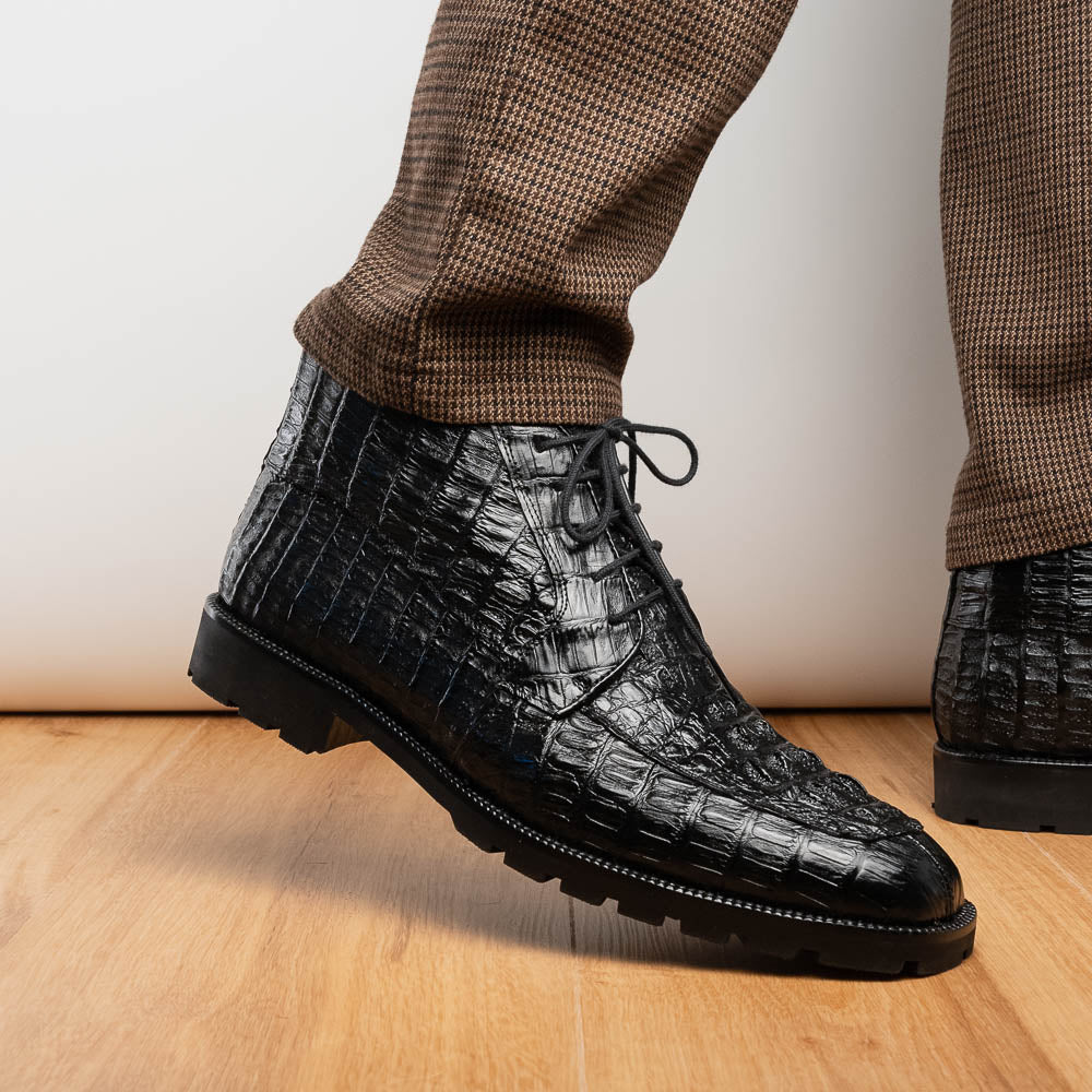 Marco Di Milano Martinelli Black Caiman Crocodile Ankle Boots - Dudes Boutique