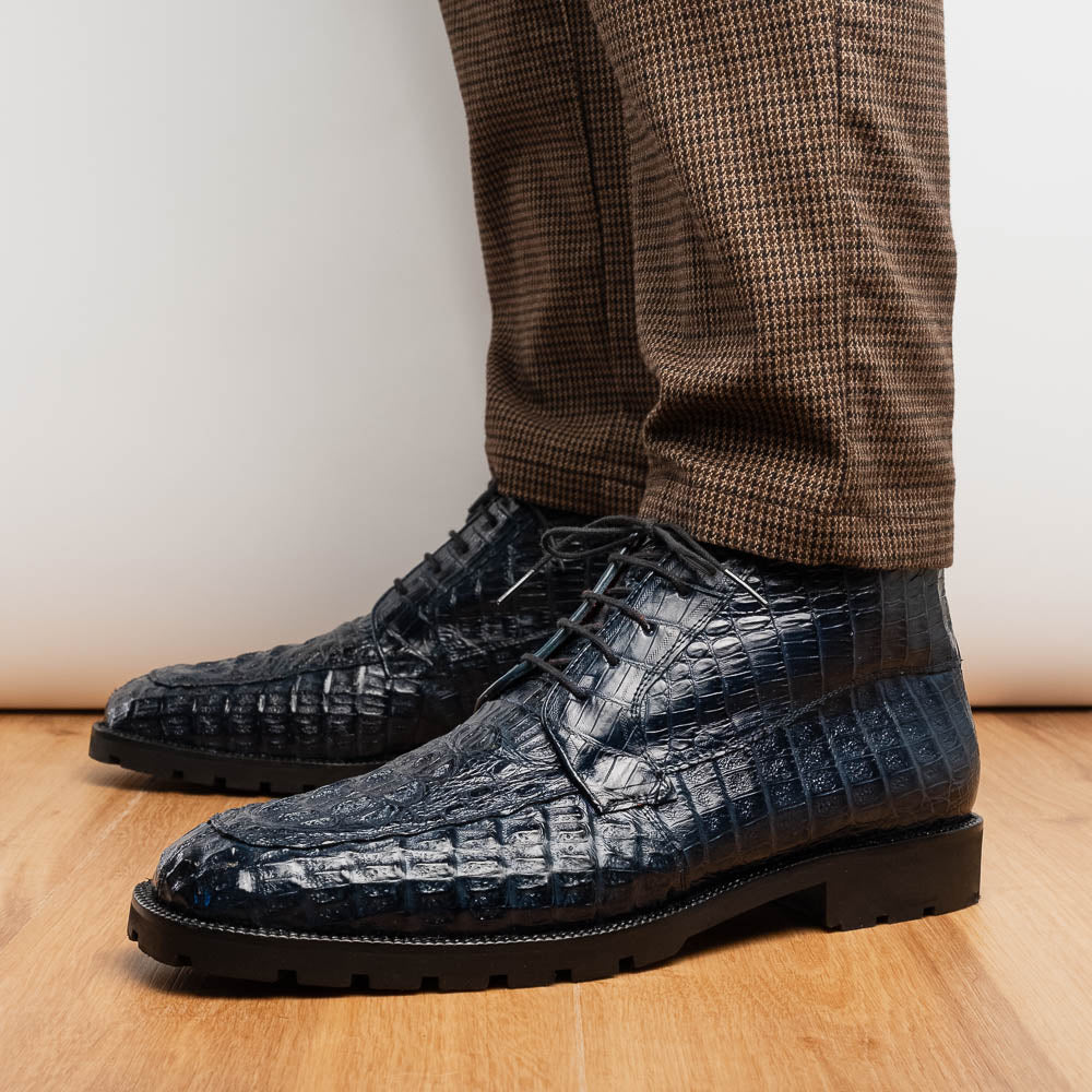 Marco Di Milano Martinelli Navy Caiman Crocodile Ankle Boots - Dudes Boutique