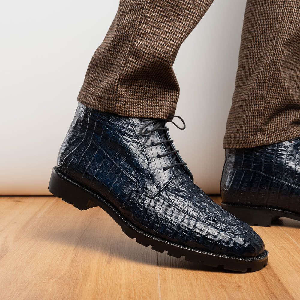 Marco Di Milano Martinelli Navy Caiman Crocodile Ankle Boots - Dudes Boutique