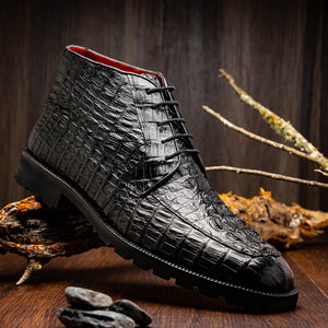 Marco Di Milano Martinelli Black Caiman Crocodile Ankle Boots - Dudes Boutique