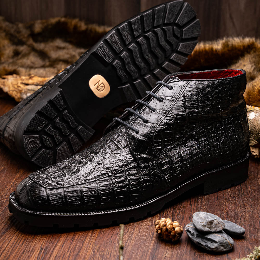 Marco Di Milano Martinelli Black Caiman Crocodile Ankle Boots - Dudes Boutique