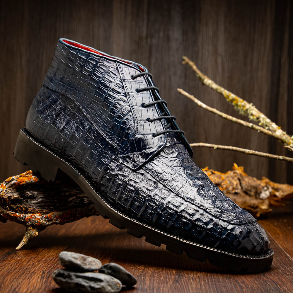 Marco Di Milano Martinelli Navy Caiman Crocodile Ankle Boots - Dudes Boutique