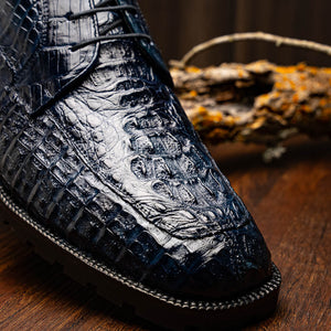 Marco Di Milano Martinelli Navy Caiman Crocodile Ankle Boots - Dudes Boutique