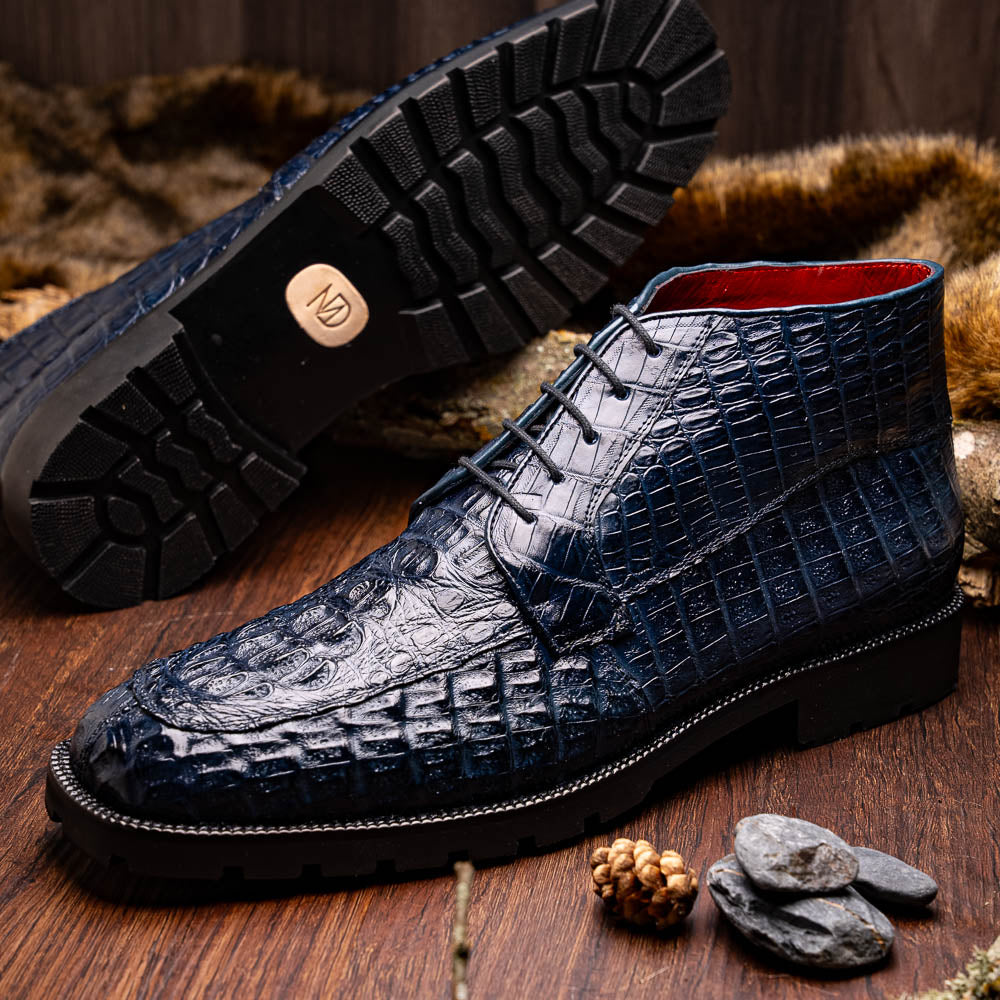 Marco Di Milano Martinelli Navy Caiman Crocodile Ankle Boots - Dudes Boutique