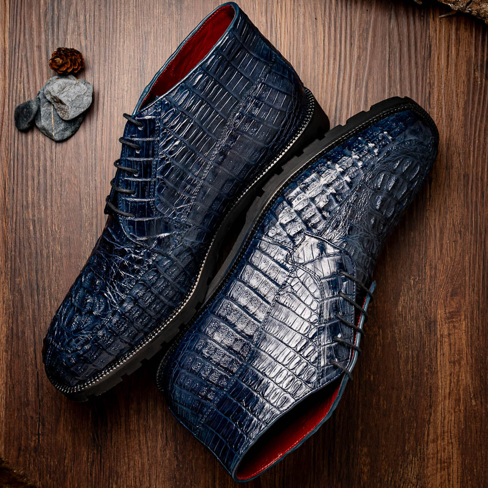 Marco Di Milano Martinelli Navy Caiman Crocodile Ankle Boots - Dudes Boutique