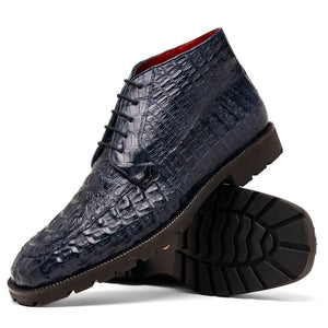 Marco Di Milano Martinelli Navy Caiman Crocodile Ankle Boots - Dudes Boutique