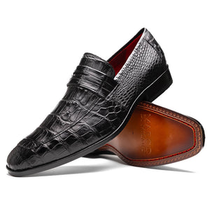 Marco Di Milano Matteo Black Alligator Penny Loafers - Dudes Boutique