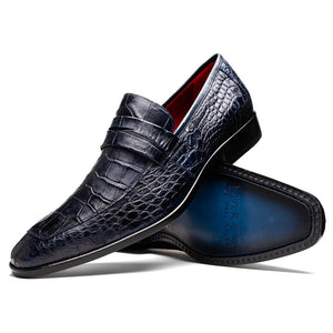 Marco Di Milano Matteo Navy Alligator Penny Loafers - Dudes Boutique