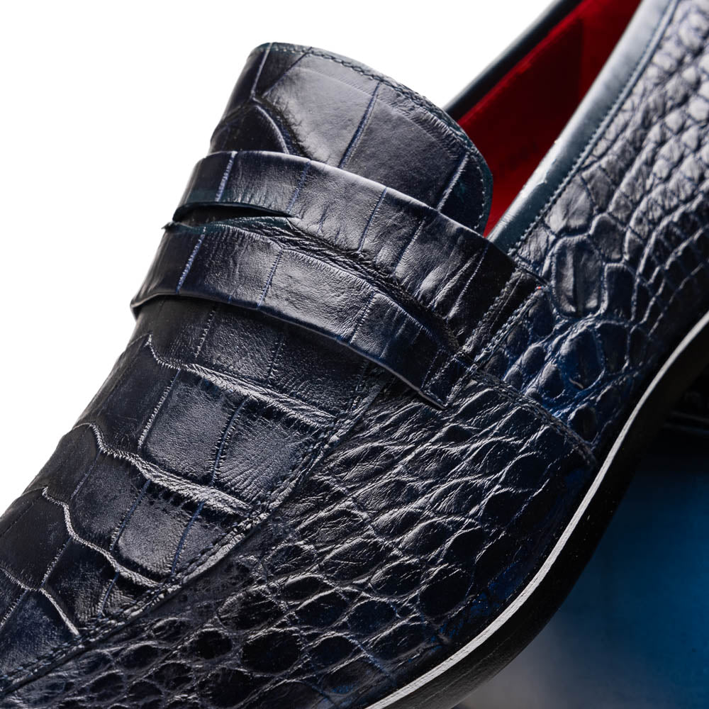 Marco Di Milano Matteo Navy Alligator Penny Loafers - Dudes Boutique