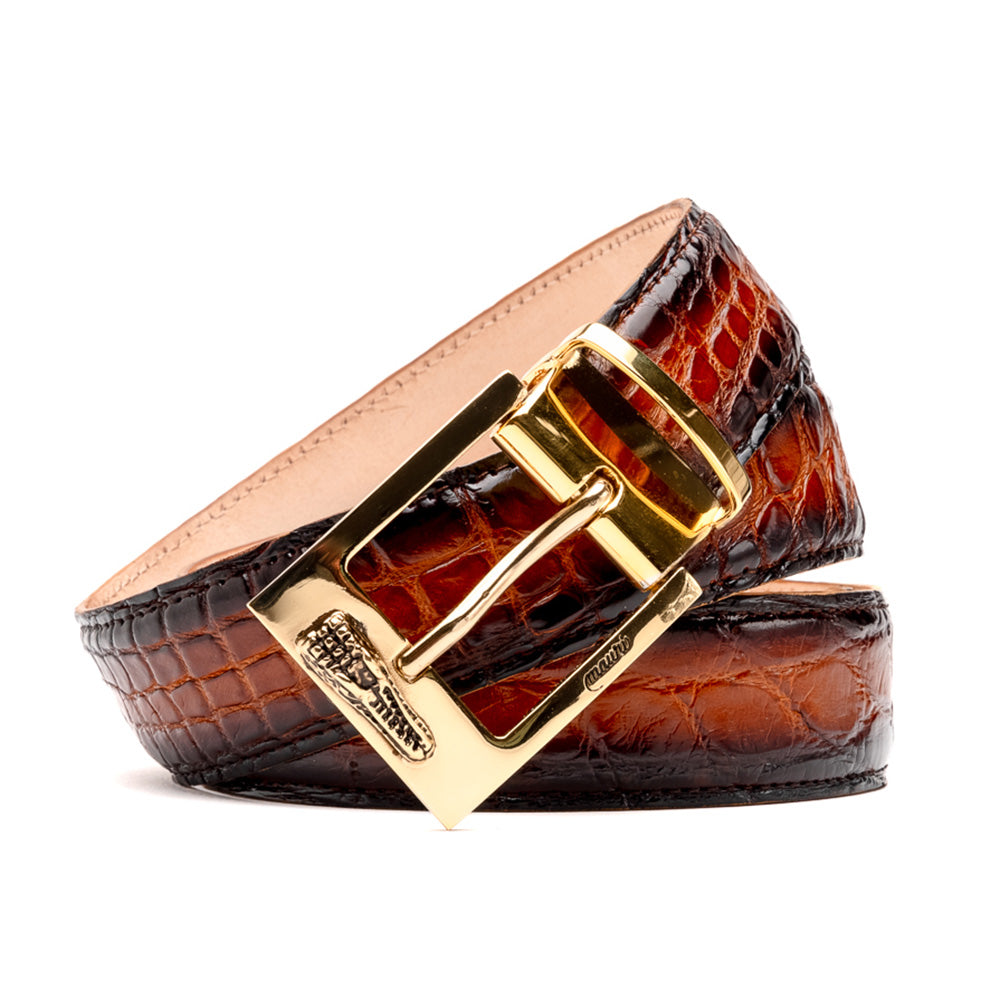 Mauri 0100/35 Alligator Belt Cognac/ Dirty Gold - Dudes Boutique