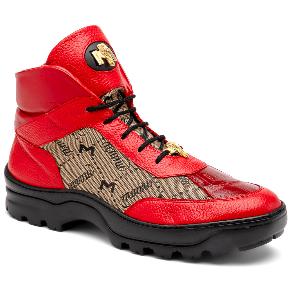 Mauri 3216 Pyro Time/ Baby Croc/ Mauri Fabric/ Nappa Boots Red / Taupe - Dudes Boutique