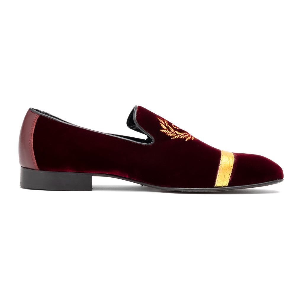 Mauri 3296 Crown Velvet/ Alligator/ Nappa Loafers Ruby Red - Dudes Boutique