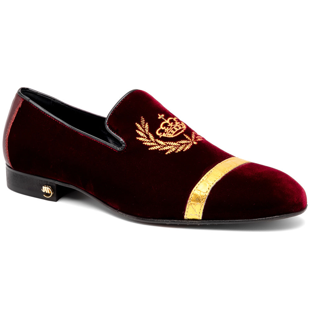 Mauri 3296 Crown Velvet/ Alligator/ Nappa Loafers Ruby Red - Dudes Boutique