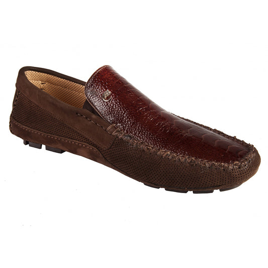 Mauri 3519 Nubuk Perforated / Ostrich Leg Moccasin Sport Rust - Dudes Boutique
