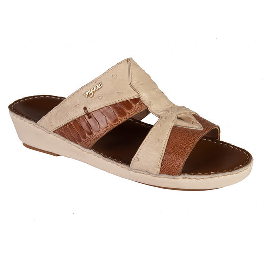 Mauri 5139 Ostrich Leg / Hornback / Ostrich Sandals Light Cognac / Cream / Winter White - Dudes Boutique
