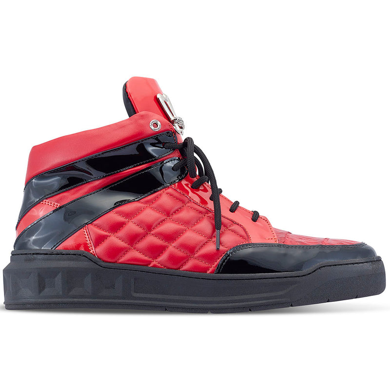 Mauri 8499 Patent / Calfskin / Baby Crocodile Sneakers Black / Red - Dudes Boutique