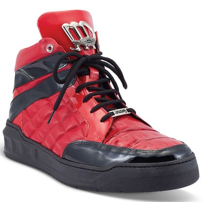 Mauri 8499 Patent / Calfskin / Baby Crocodile Sneakers Black / Red - Dudes Boutique
