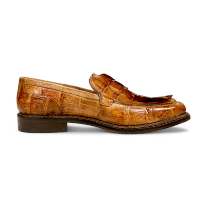 Mauri Orefici 4770/1 cognac baby crocodile, hornback and calfskin loafers