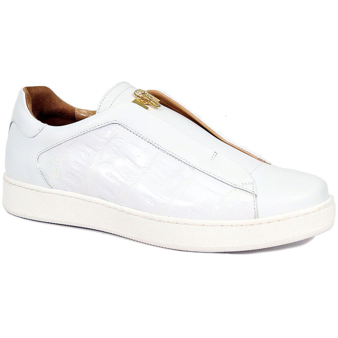 Mauri Regata Men's White Exotic Crocodile / Nappa Leather Slip-On Sneaker