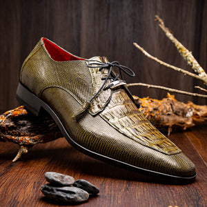 Marco Di Milano Merida Olive Green Caiman Crocodile & Lizard Dress Shoes - Dudes Boutique