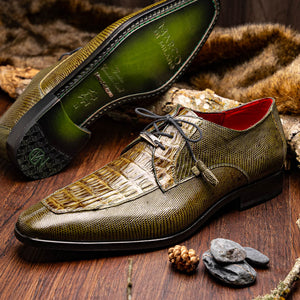 Marco Di Milano Merida Olive Green Caiman Crocodile & Lizard Dress Shoes - Dudes Boutique