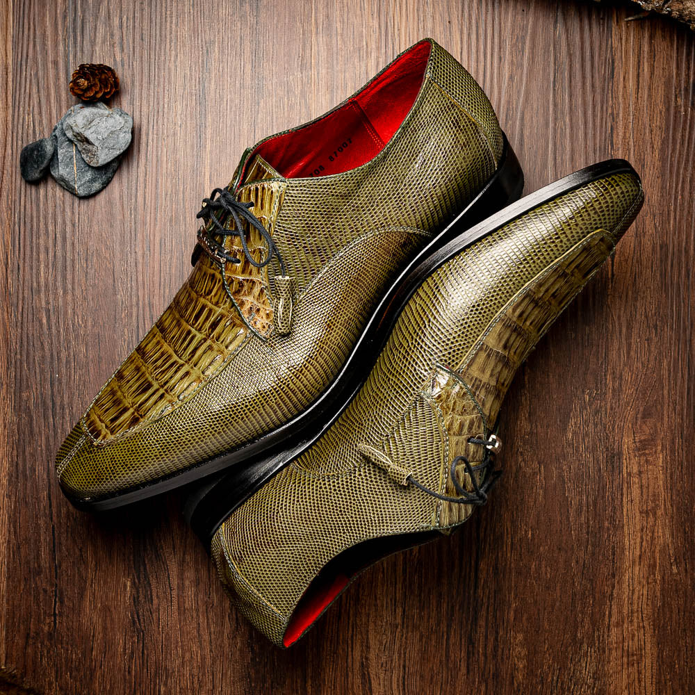 Marco Di Milano Merida Olive Green Caiman Crocodile & Lizard Dress Shoes - Dudes Boutique